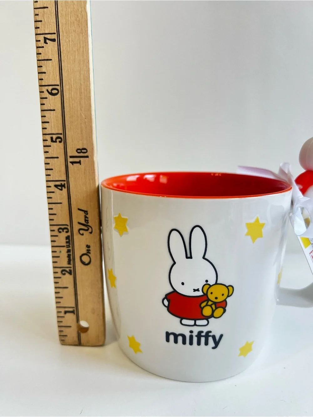 NWT MIFFY Bunny 20 Oz Ceramic Mug By Magenta Orange Dress With Stars Teddy Bear